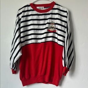 Adolfo II Vintage Striped‎ Nautical Crest Sweatshirt Red Black White Size L